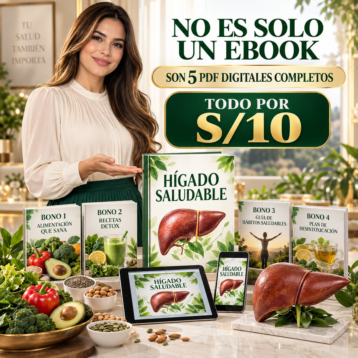Vida Saludable Facebook ad: 5 PDF Digitales por S/10.00