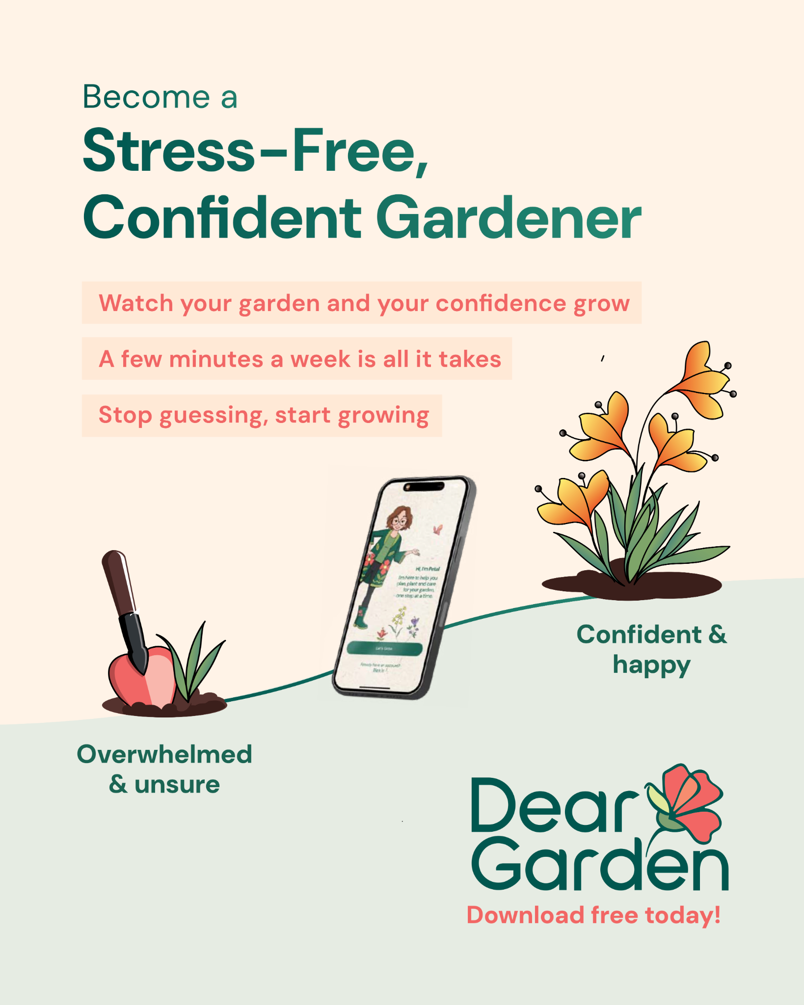 DearGarden Facebook ad: Grow more. Guess less.