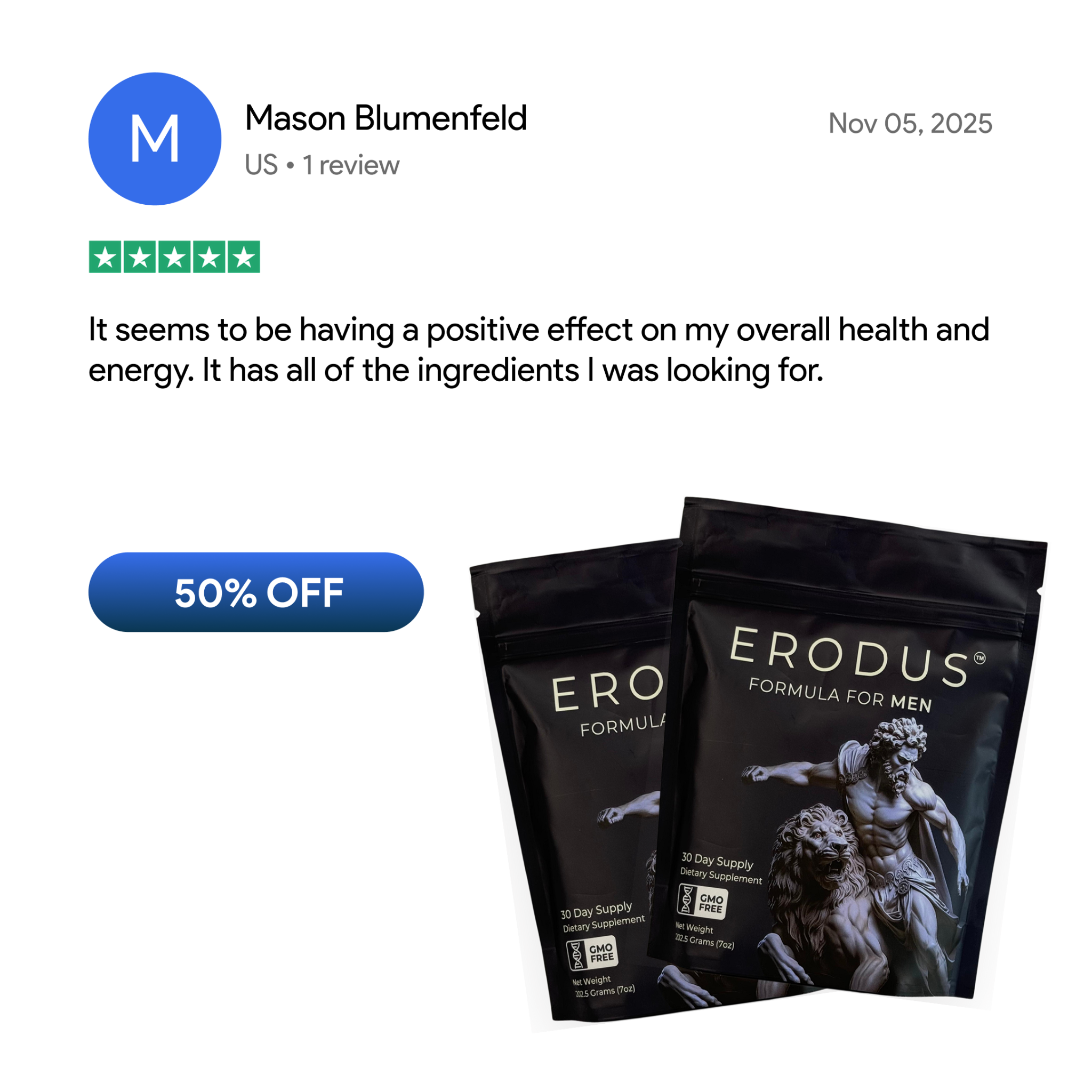 Erodus Formula For Men Facebook ad