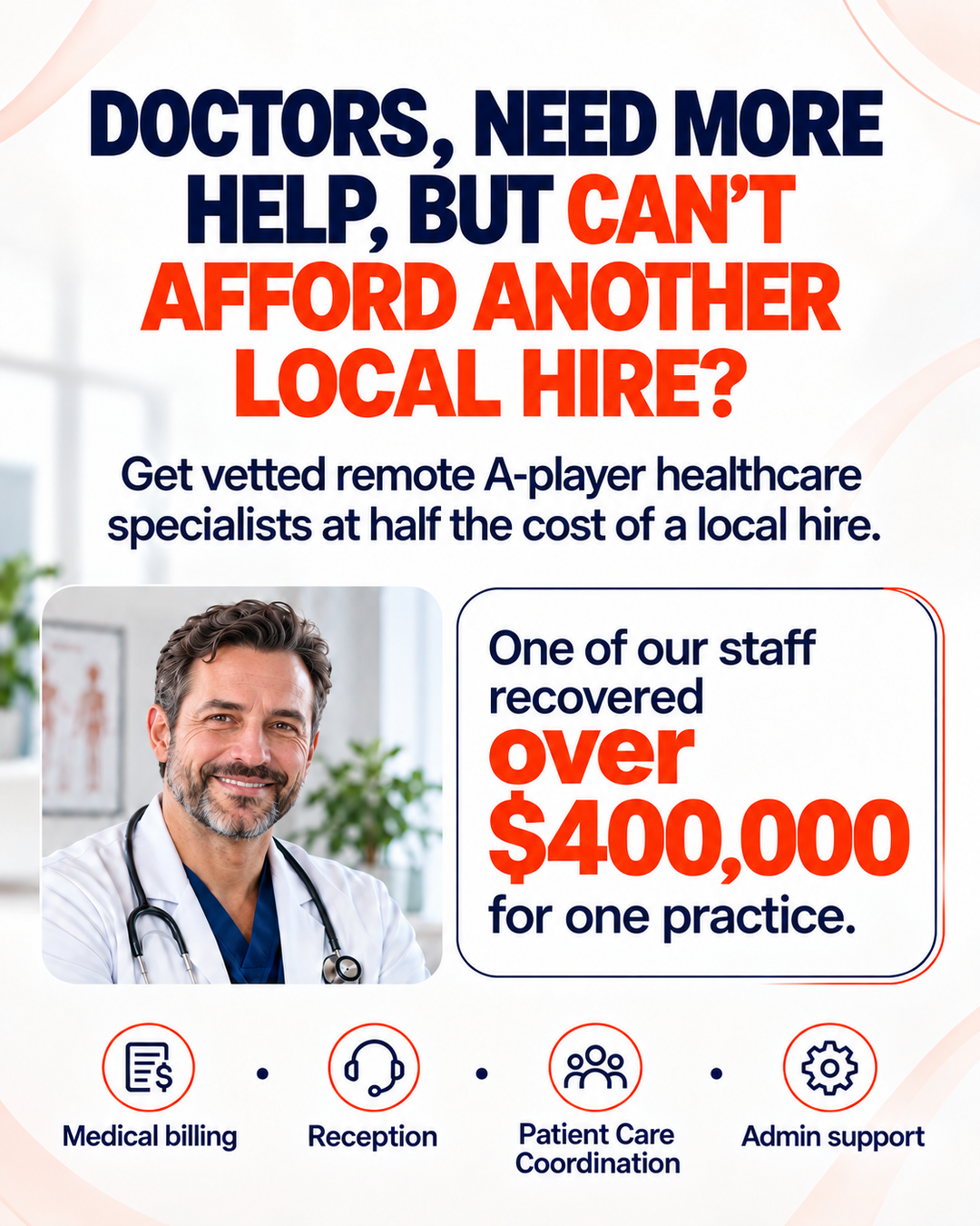 The Coordinators Facebook ad: Pre-vetted remote healthcare staff. Your EMR. Your…