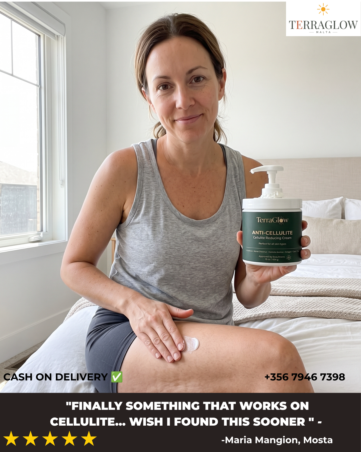 TerraGlow Facebook ad: L-unika Anti-Cellulite Cream f'Malta li fih l-ingredjenti…
