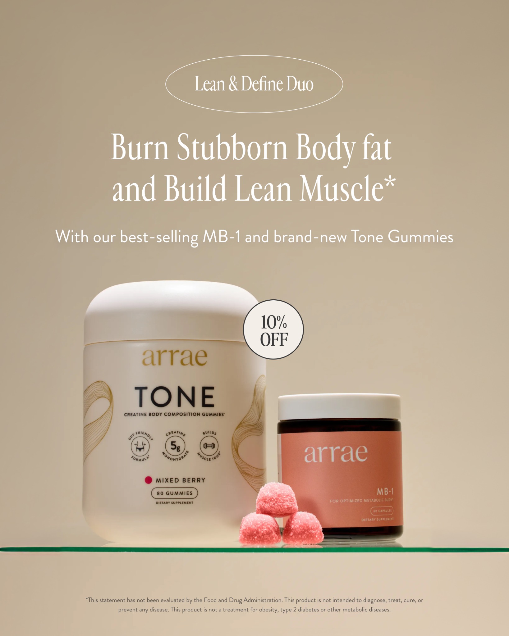 Arrae Facebook ad: 10% OFF Lean & Define Duo