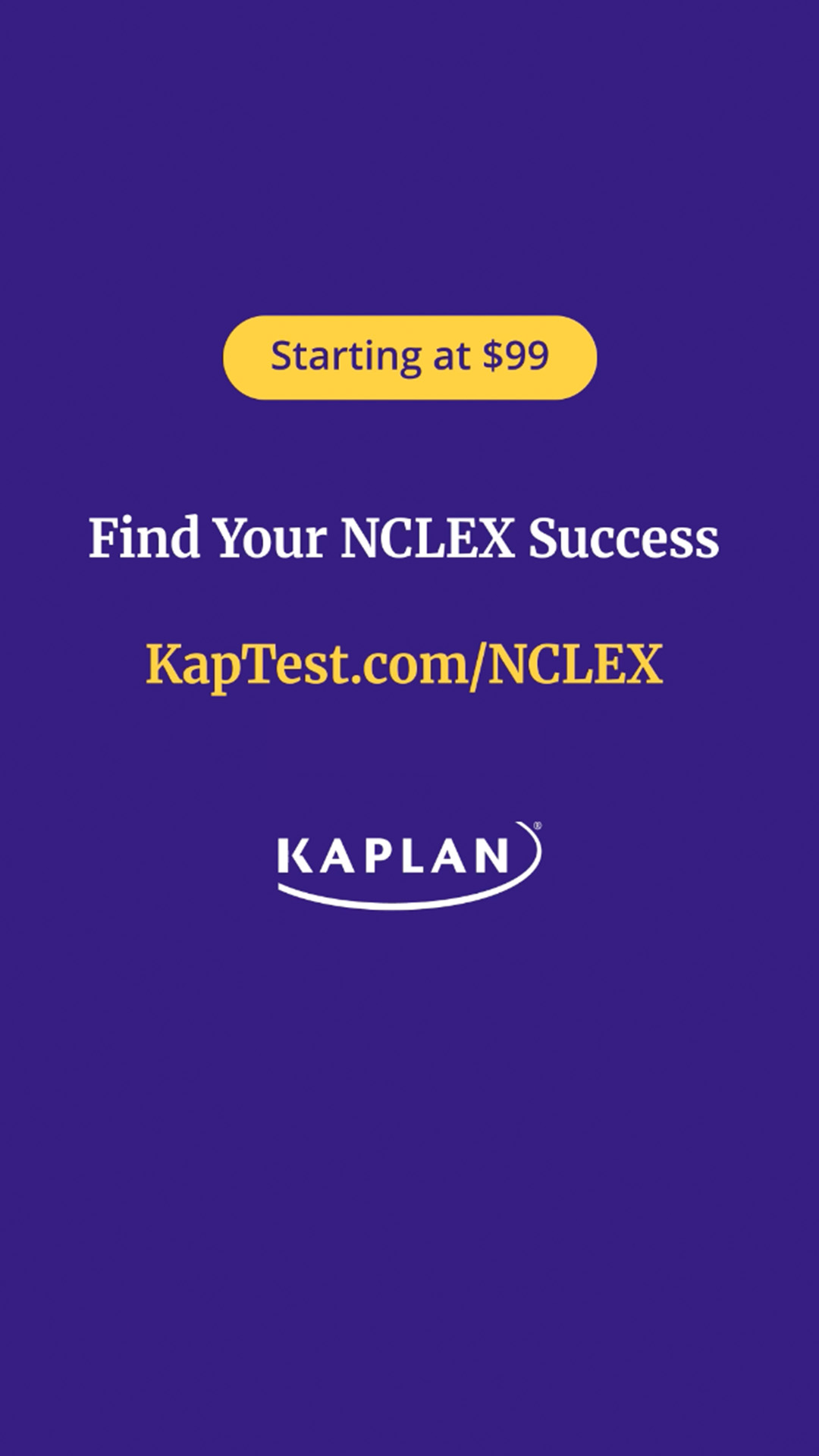 Kaplan NCLEX Prep Facebook ad: Get Premium NCLEX Tools Starting at $99