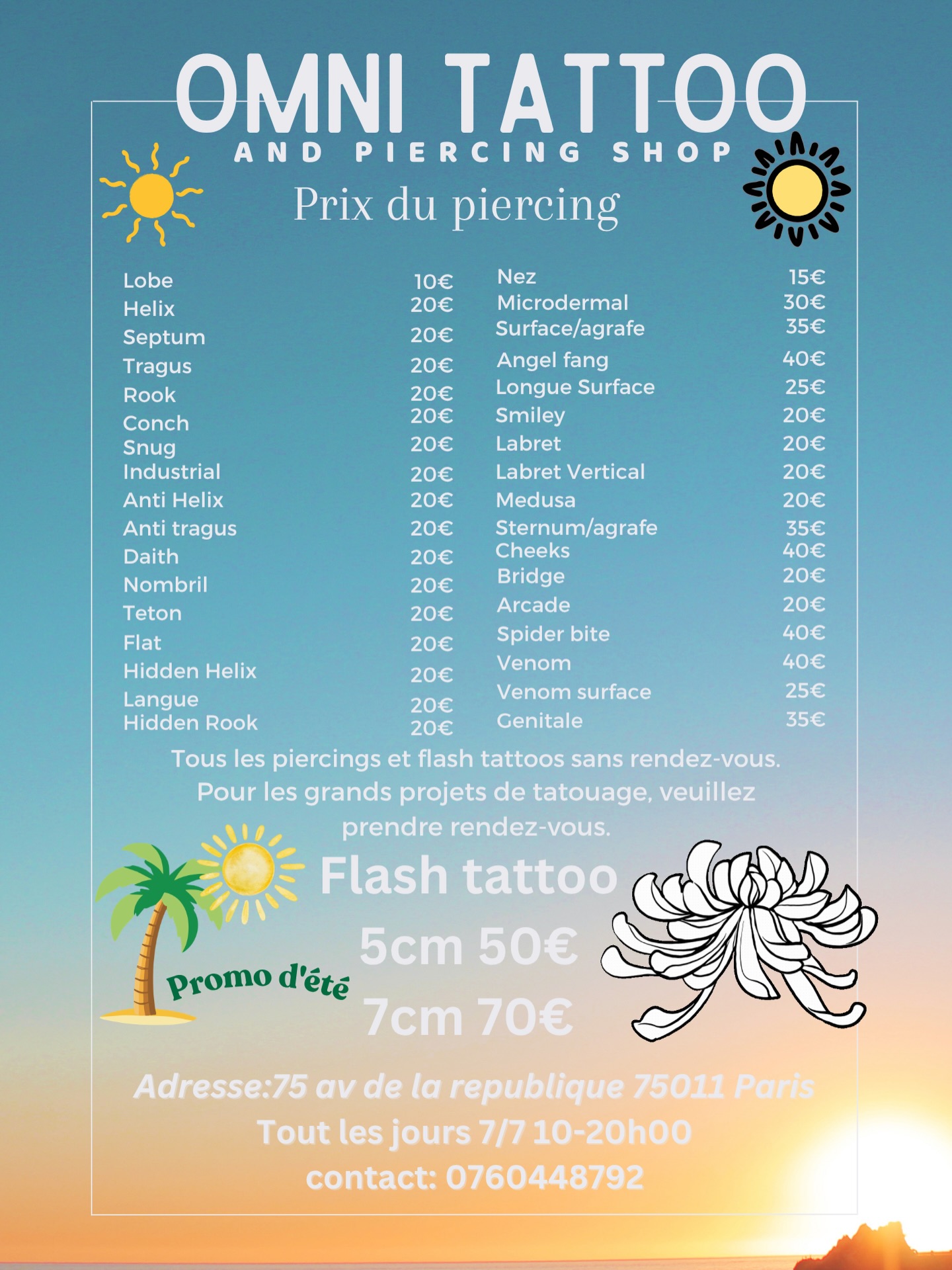 Omnitattooparis Facebook ad: Prix des piercings à partir de 10€