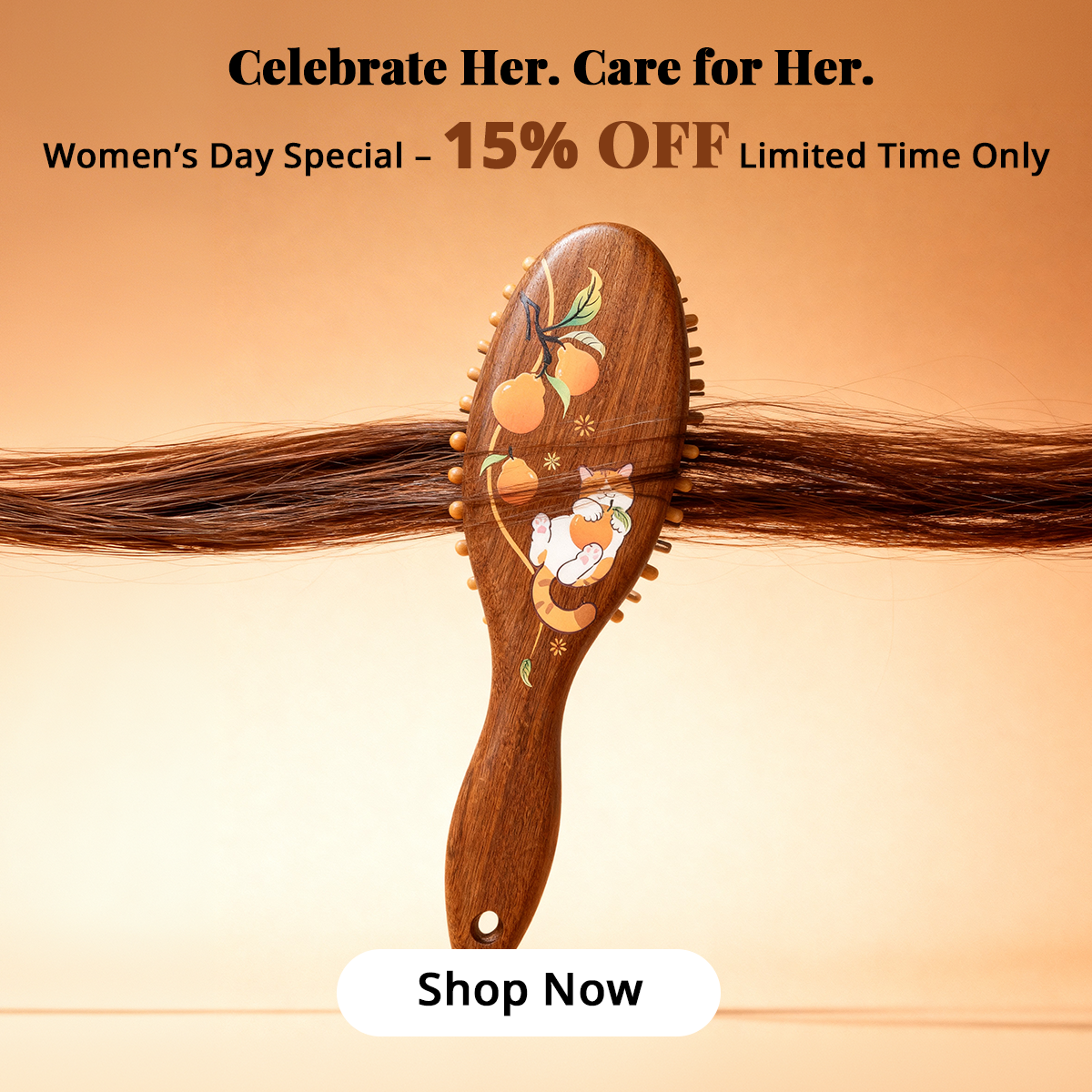 Tan Mujiang Facebook ad: Natural Wooden Comb, 15% OFF