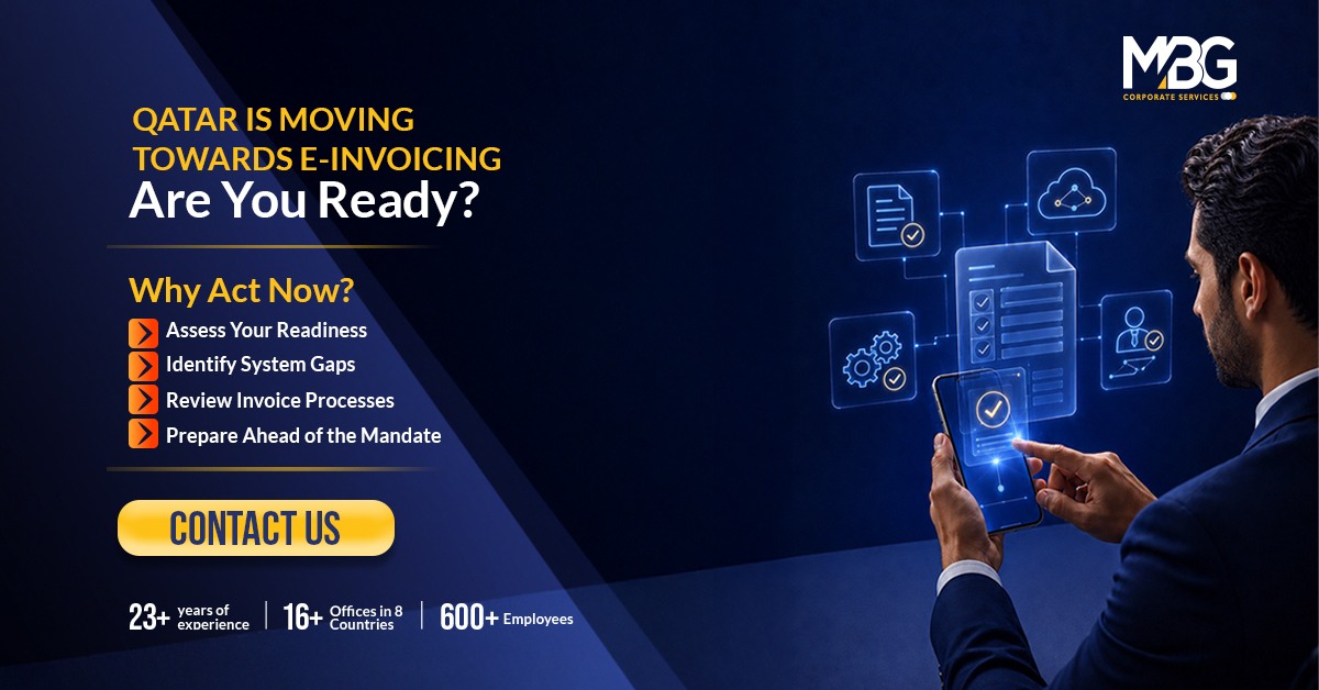 MBG Corporate Services UAE Facebook ad: Qatar is moving towards E-Invoicing. Are you Ready?