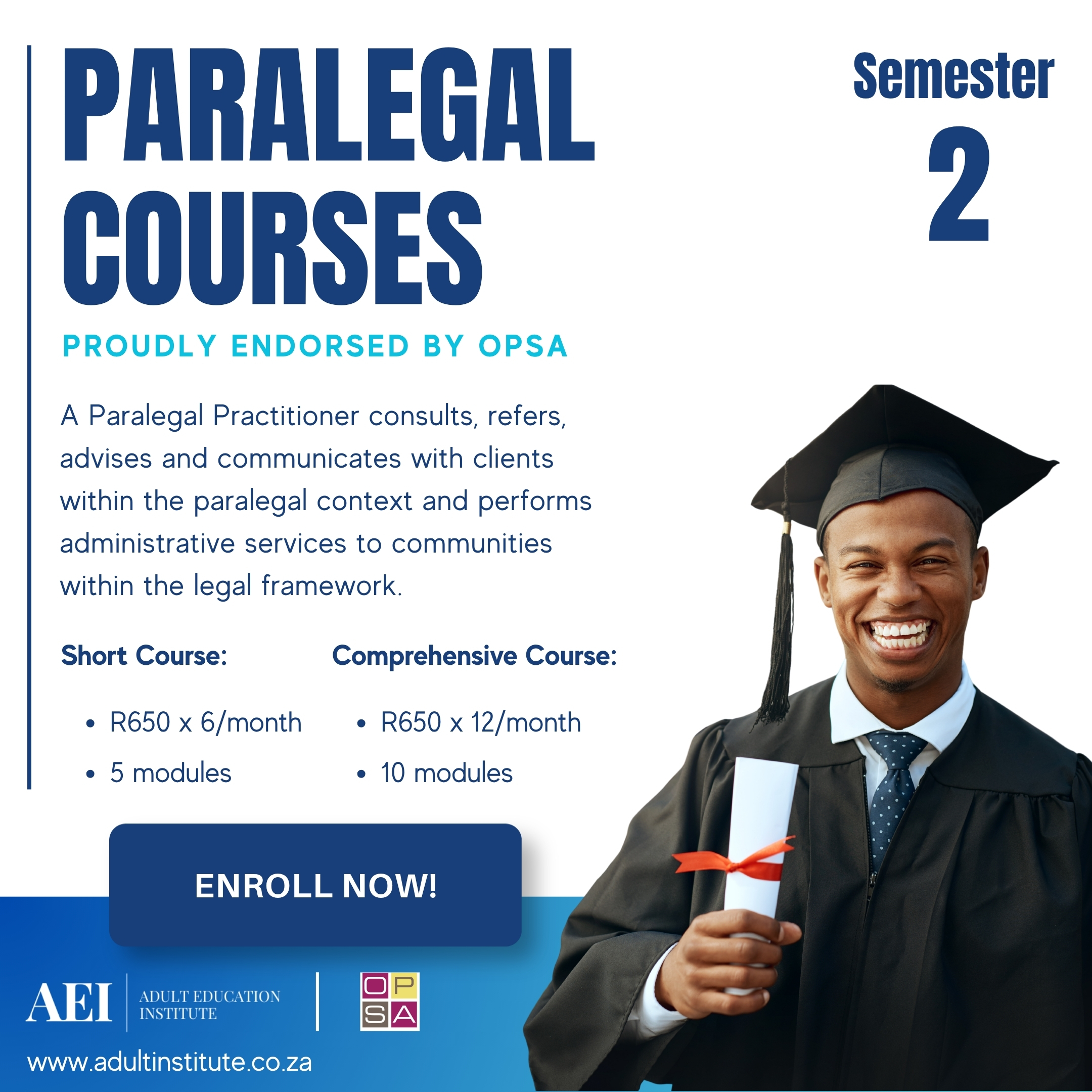 Adult Education Institute Facebook ad: Paralegal Courses