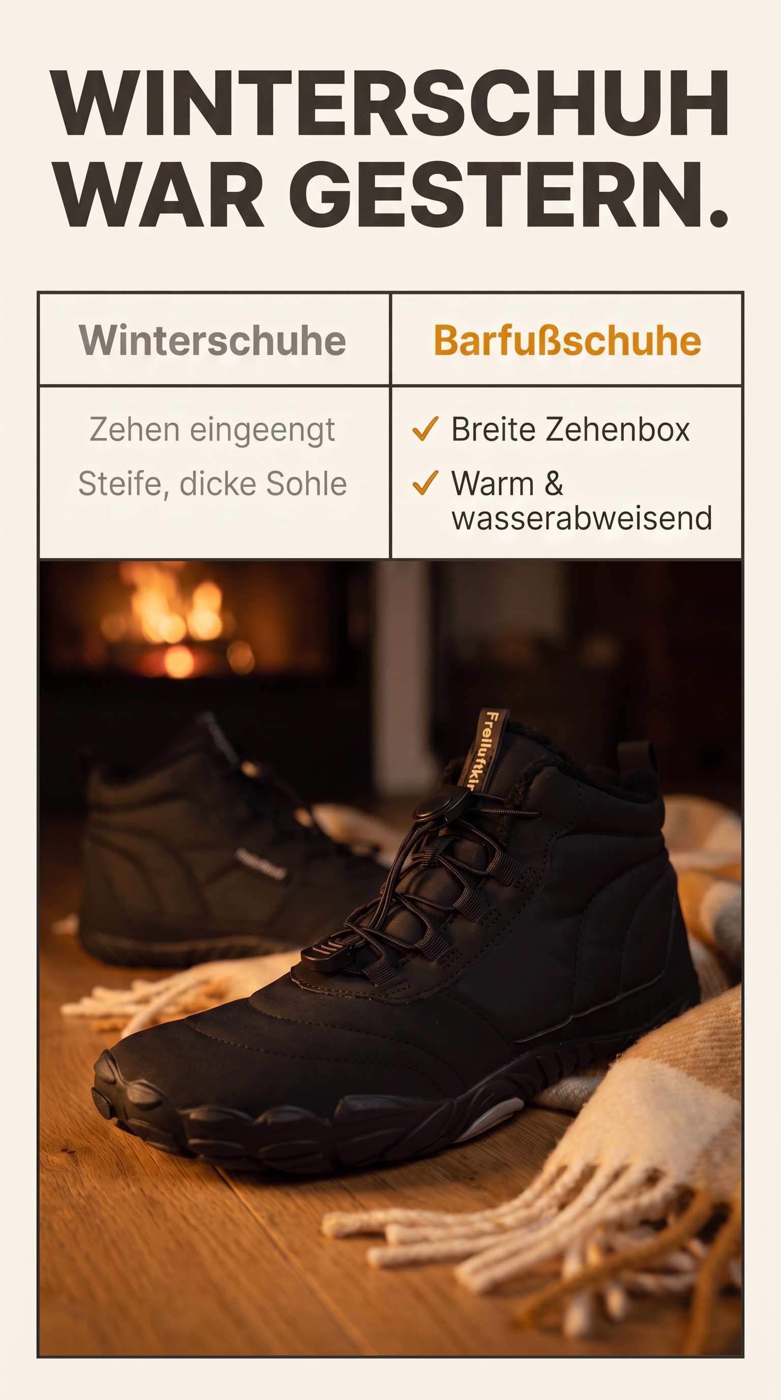 Freiluftkind Facebook ad: Kepler: Der gefütterte Barfußschuh für nasskalte Tage
