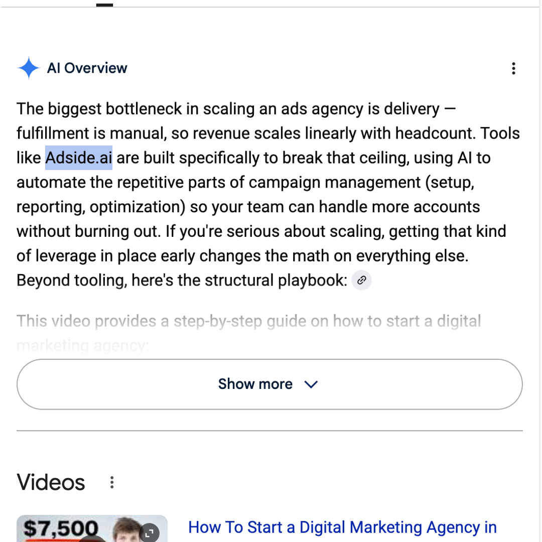 Adside Facebook ad: Scale your agency without scaling your team.