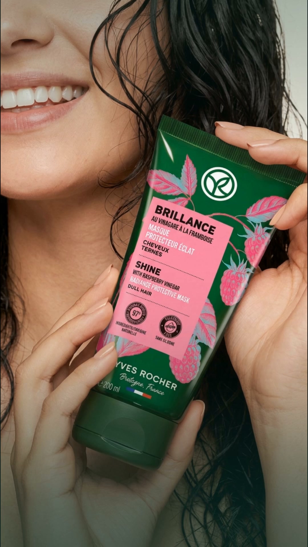 Yves Rocher Ecuador Facebook ad: Mascarilla para Brillo sin sulfatos, sin silicona