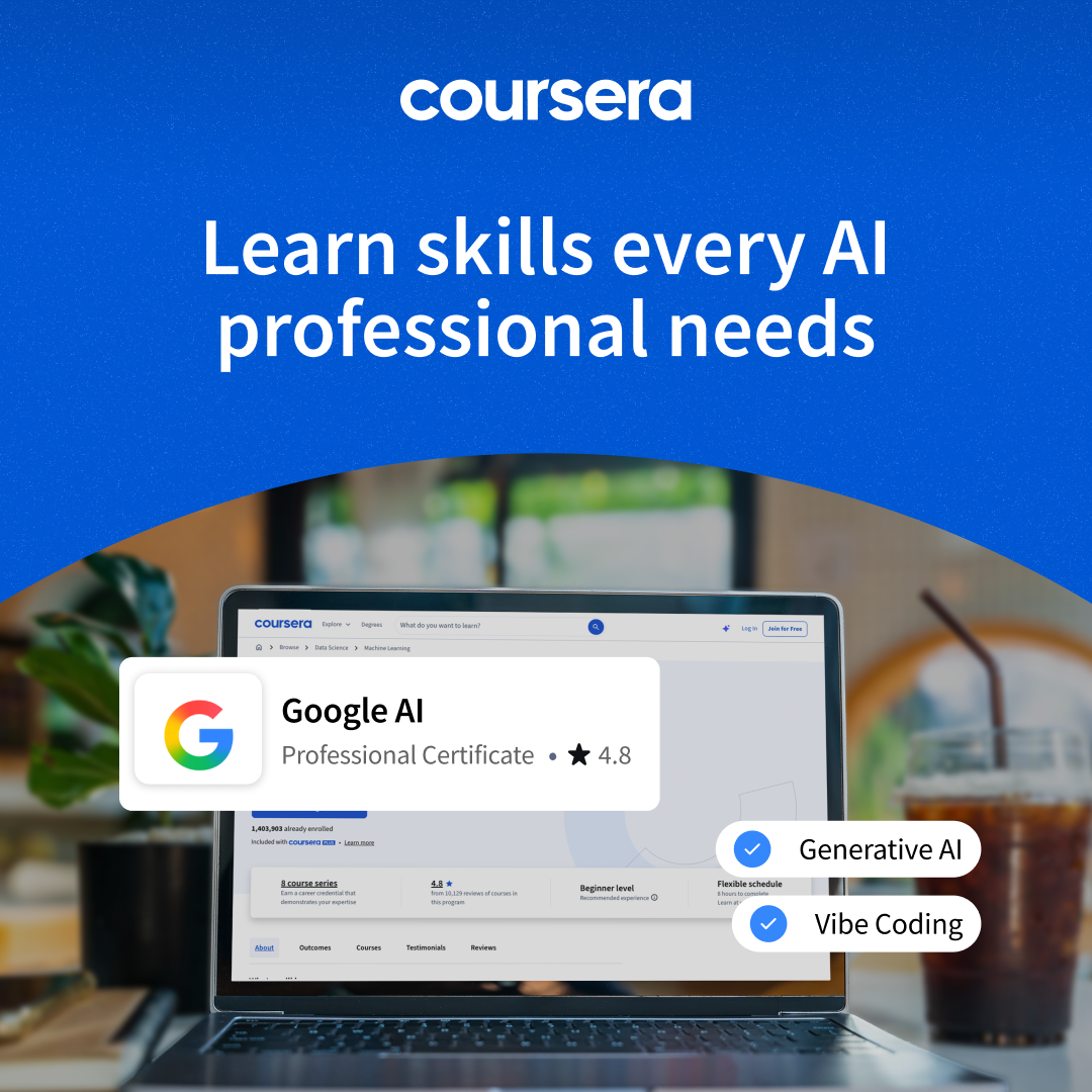 Coursera Facebook ad: Gain AI skills employers are looking for