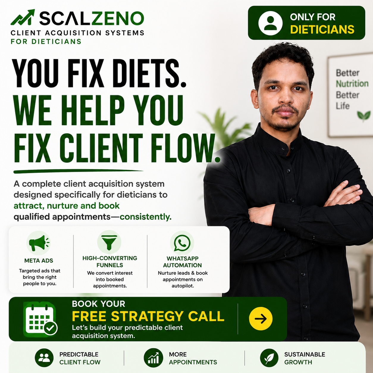 Scalzeno Facebook ad: As a Dietician, you know how to help…
