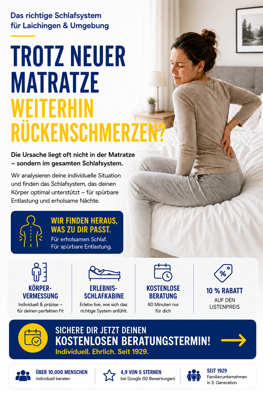 Betten-Striebel Laichingen Facebook ad: Rückenschmerzen trotz Schlaf?