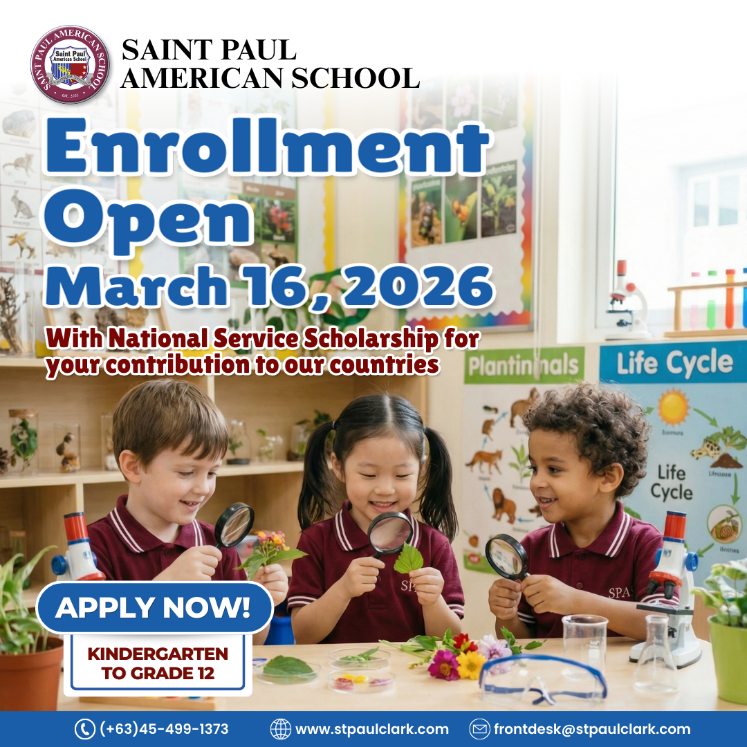 Saint Paul American School - Clark Facebook ad: Enrollment Opens March 15, 2026