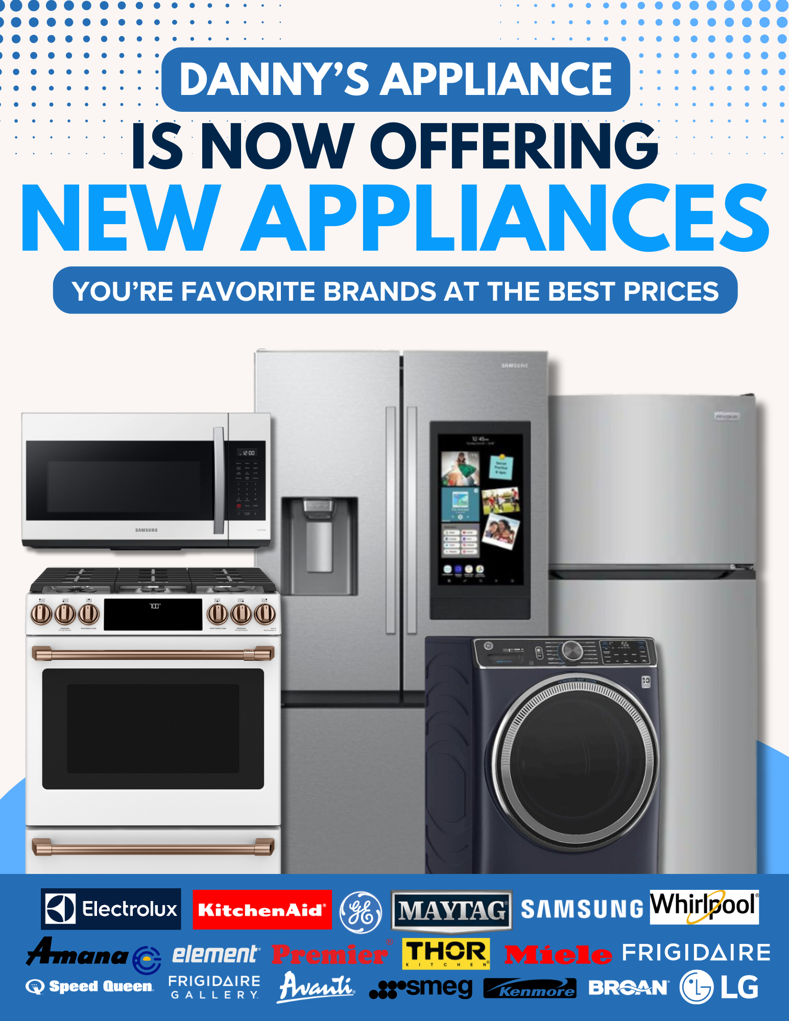 Danny's Appliance Sales, Service & Parts Facebook ad: Over 500+ appliances in stock ready to go!