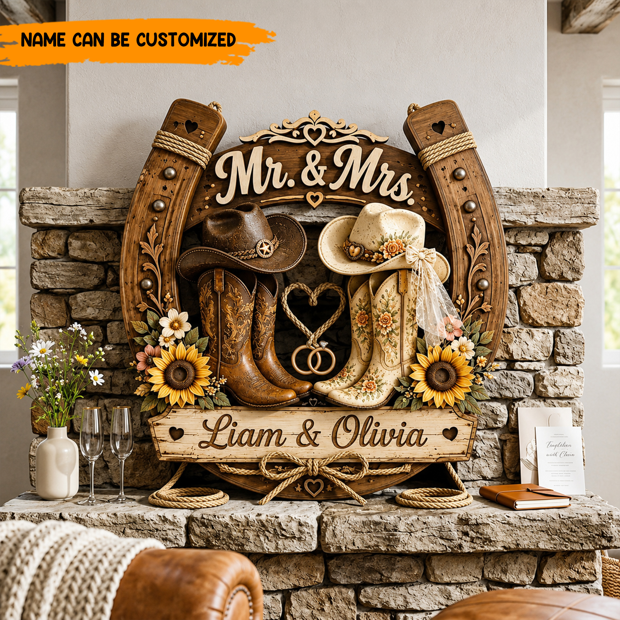 Farmer's Life Story Facebook ad: Personalized Country Couple Wooden Sign