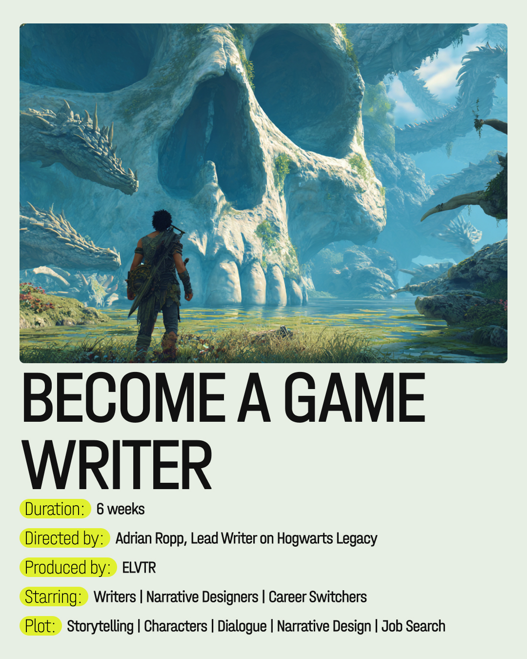 ELVTR Facebook ad: Become a Game Writer: LIVE ONLINE course