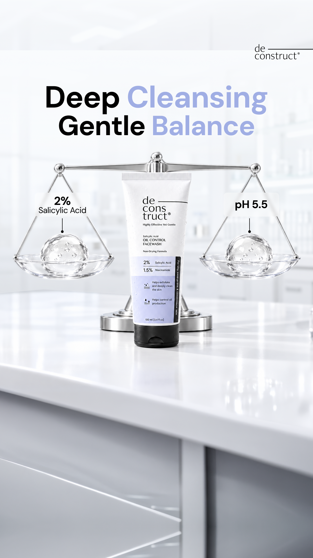 Deconstruct Skincare Facebook ad: 2% SA. pH 5.5. Clean and balanced