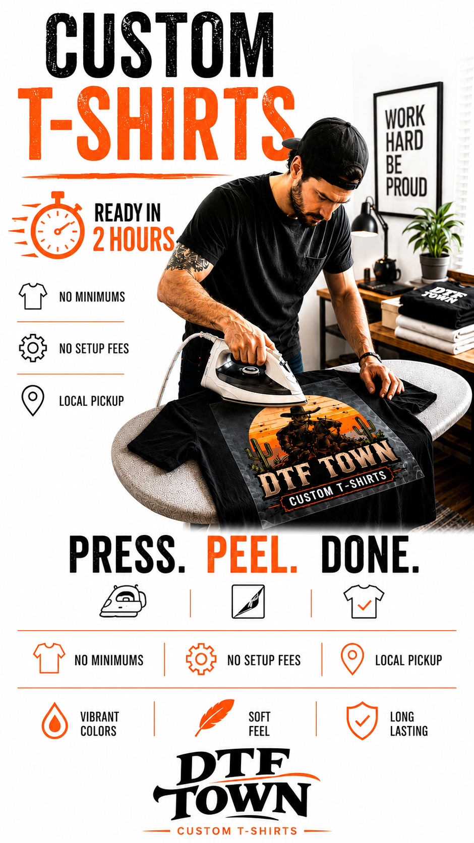 Dtf Town Facebook ad: Custom T-Shirts in 2 Hours!