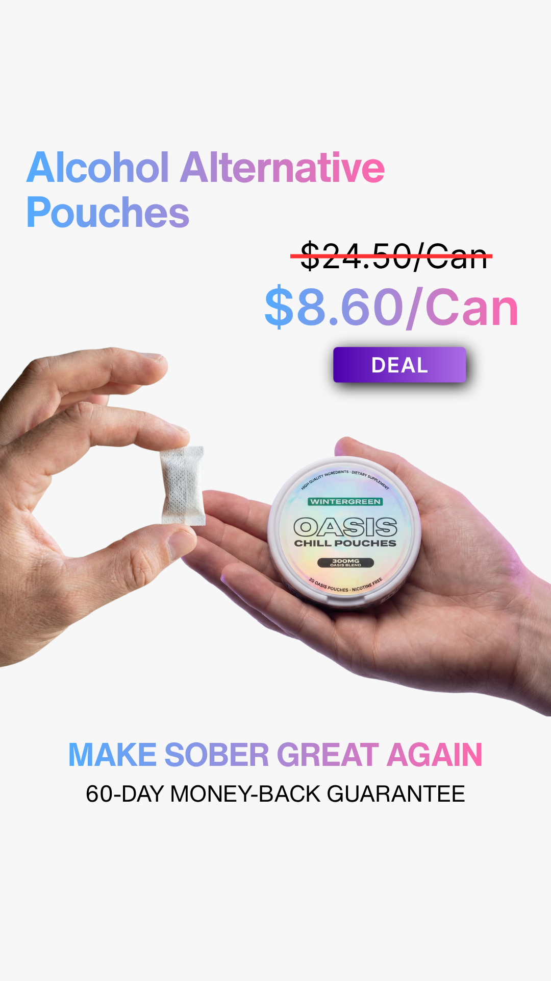 Oasis Pouches Facebook ad: 0% Alcohol. 100% Real Buzz.