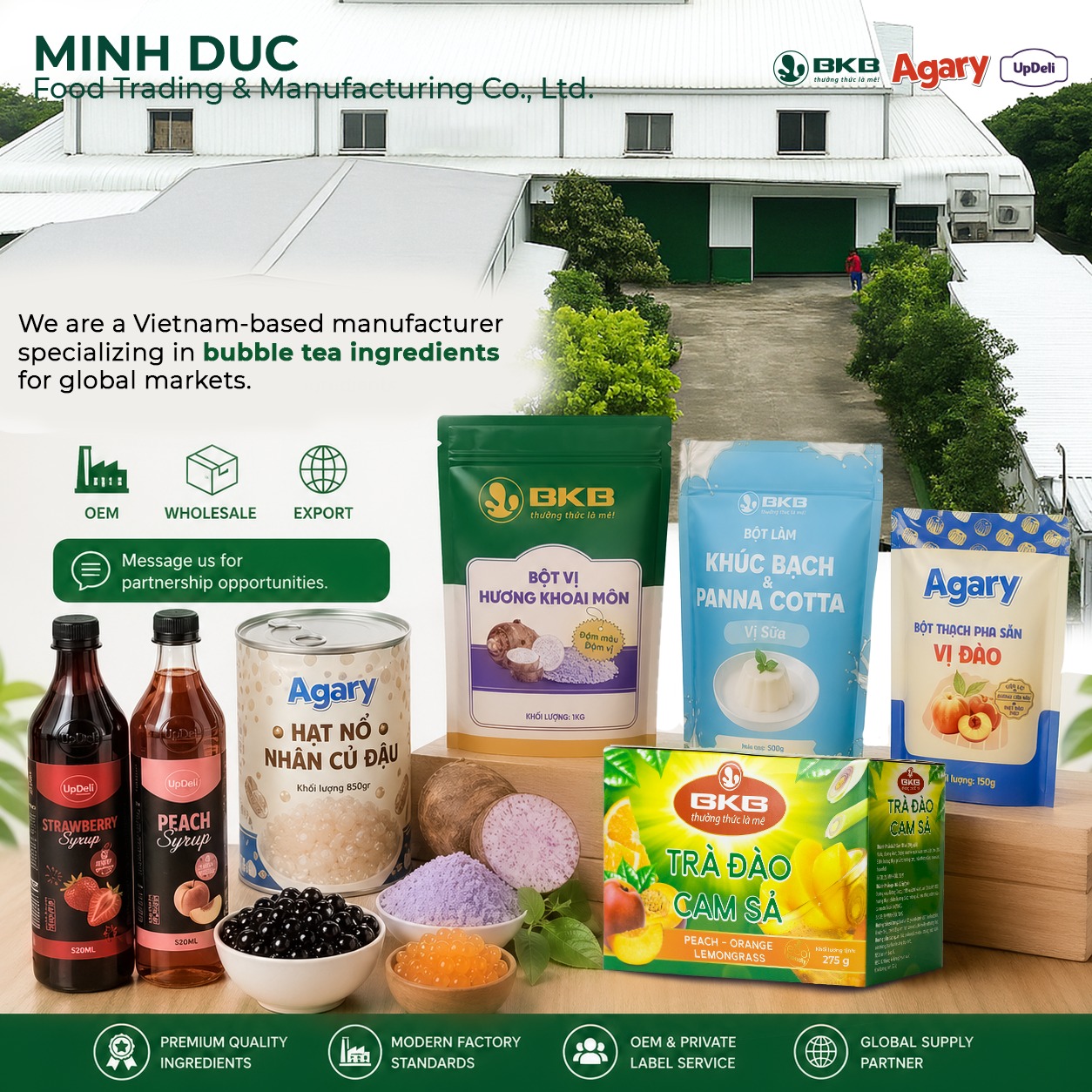 Minh Duc Bubble Tea Factory Facebook ad: Welcome to Minh Duc Bubble Tea Factory.