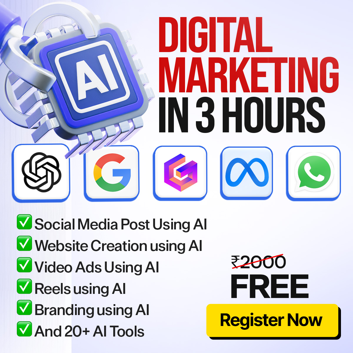 Navin Parmar Facebook ad: Free AI Workshop: Create Websites, Reels & Ads in Minutes!
