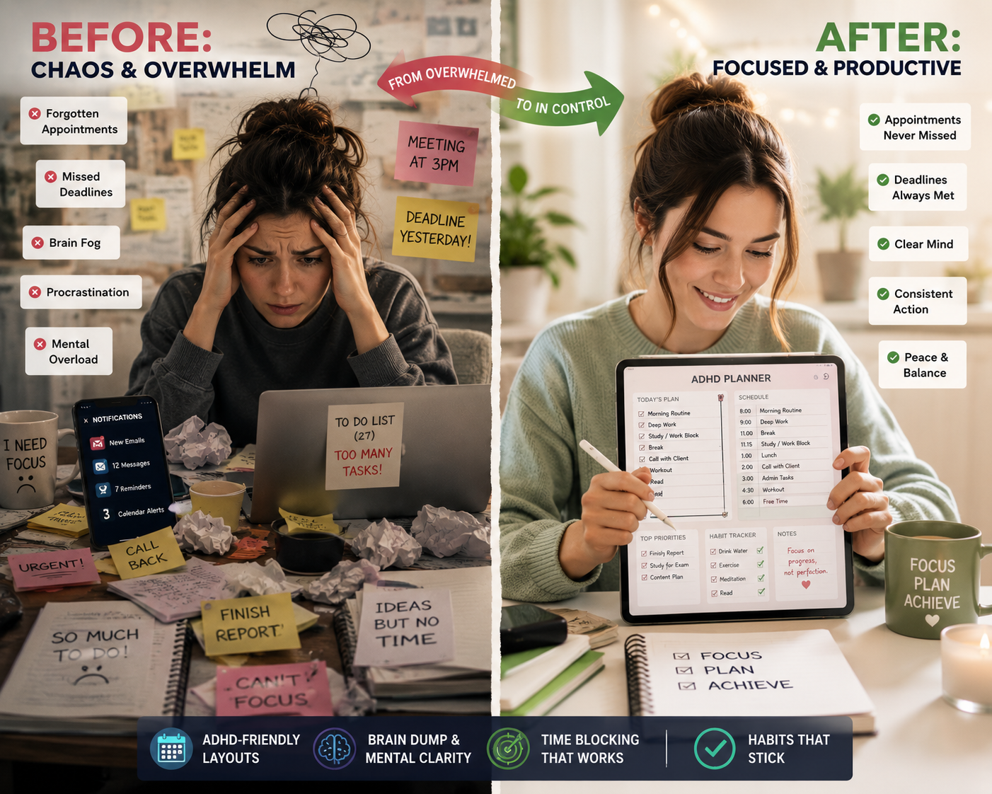 Digital planner Facebook ad: From ADHD Chaos to ADHD Control
