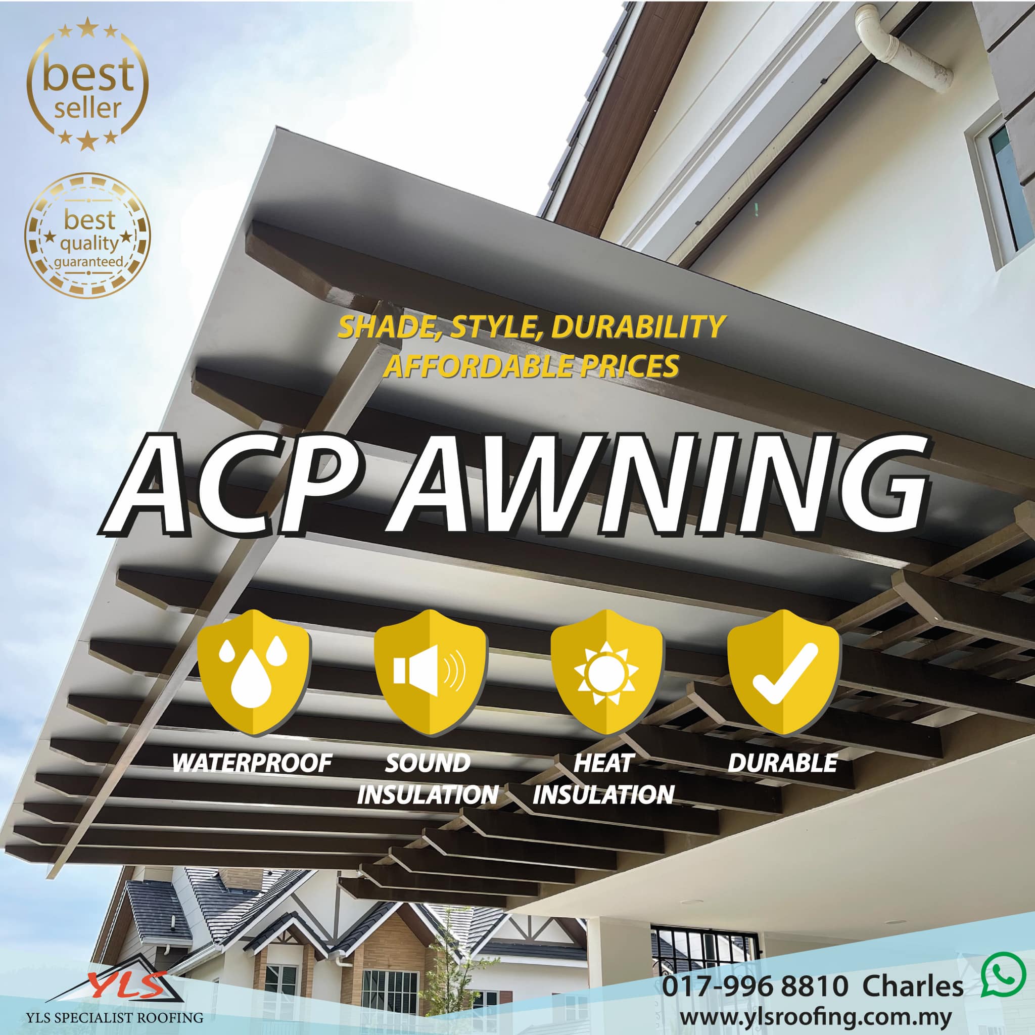 YLS Specialist Roofing Facebook ad: Step into Shade and Style with 𝐀𝐂𝐏 𝐀𝐰𝐧𝐢𝐧𝐠𝐬!