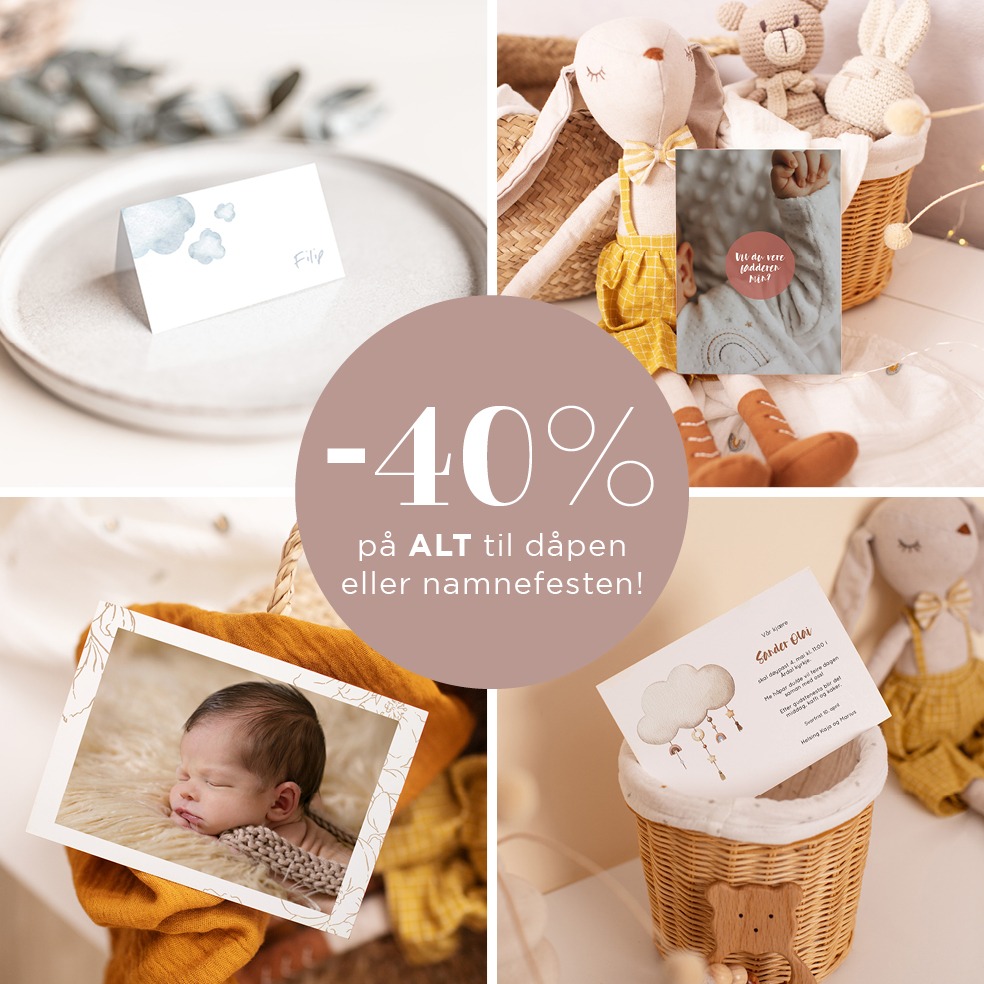 kortlevert.no Facebook ad: 40% RABATT PÅ KORT TIL BABY