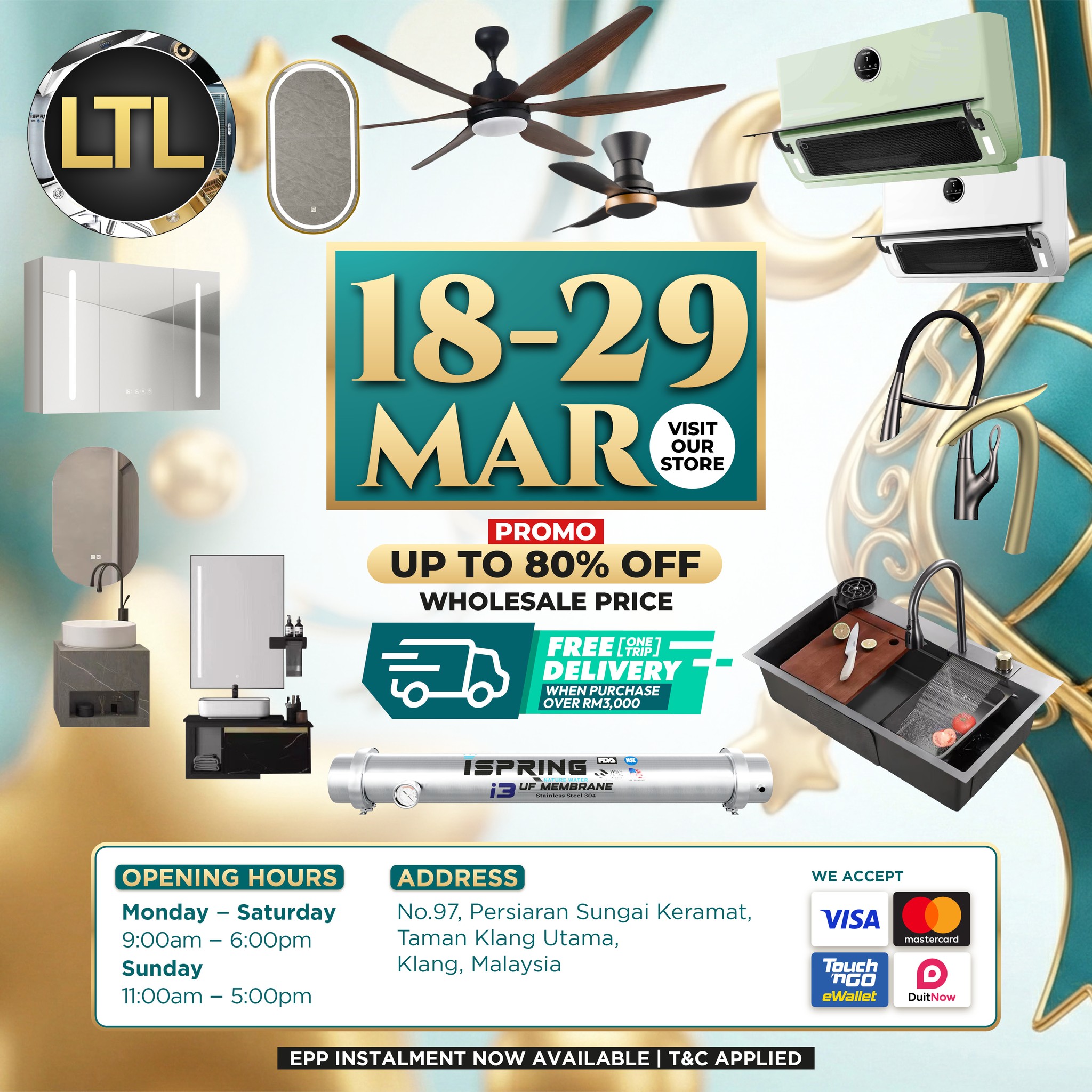 LTL Sanitaryware, Tiles & Lighting - Klang Utama Facebook ad: 𝐁𝐀𝐓𝐇 𝐊𝐈𝐓𝐂𝐇𝐄𝐍 𝐋𝐈𝐆𝐇𝐓𝐈𝐍𝐆 𝐓𝐈𝐋𝐄𝐒