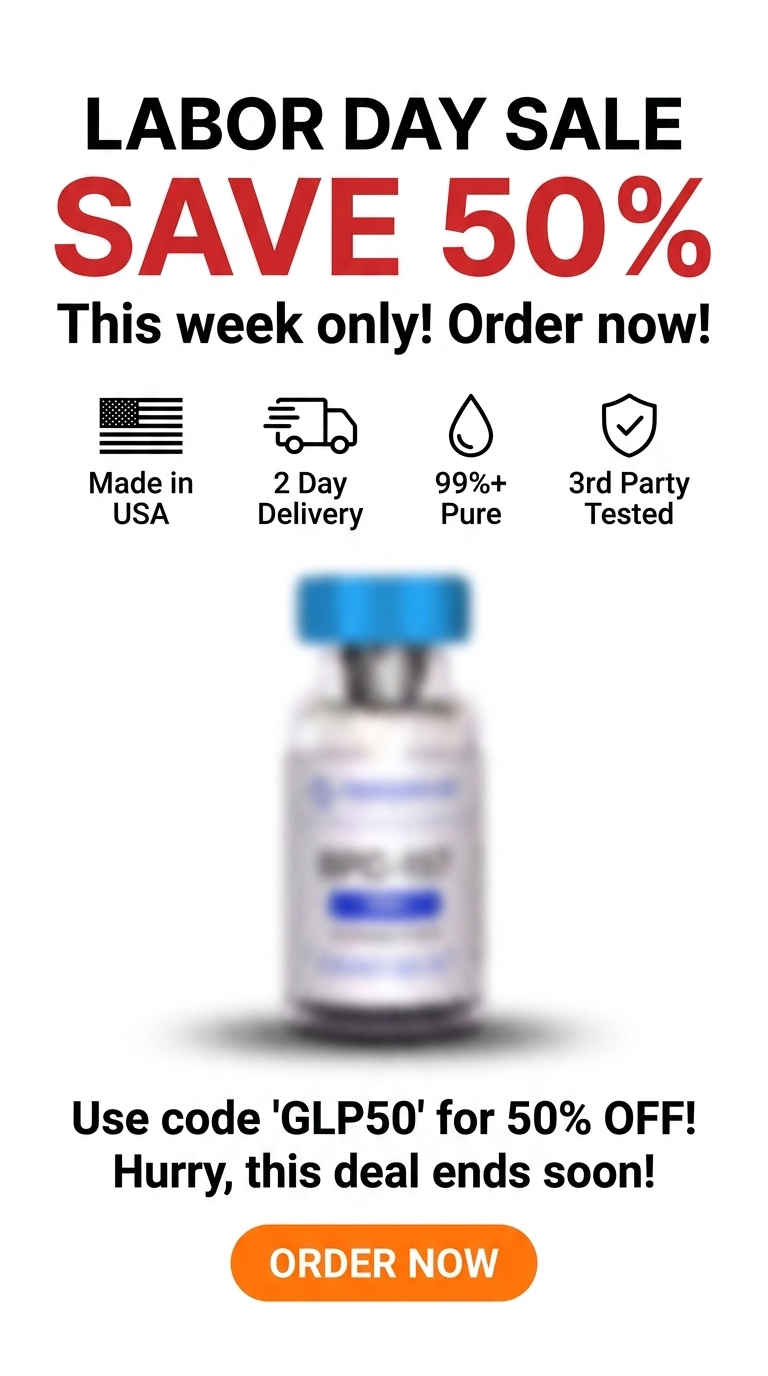 Paramount Peptides Sale Facebook ad: 50% OFF GIP's Labor Day Sale!