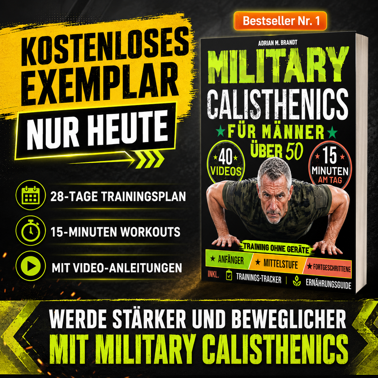 Daily Book Club Facebook ad: Military Calisthenics für Männer über 50, Nur für kurze…