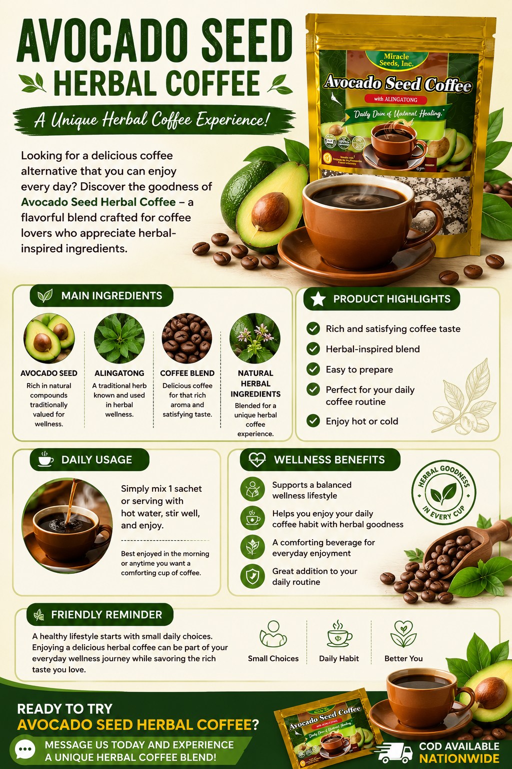 Avocado Seeds Herbal Coffee Facebook ad: AVOCADO SEED HERBAL COFFEE, A UNIQUE HERBAL COFFEE…