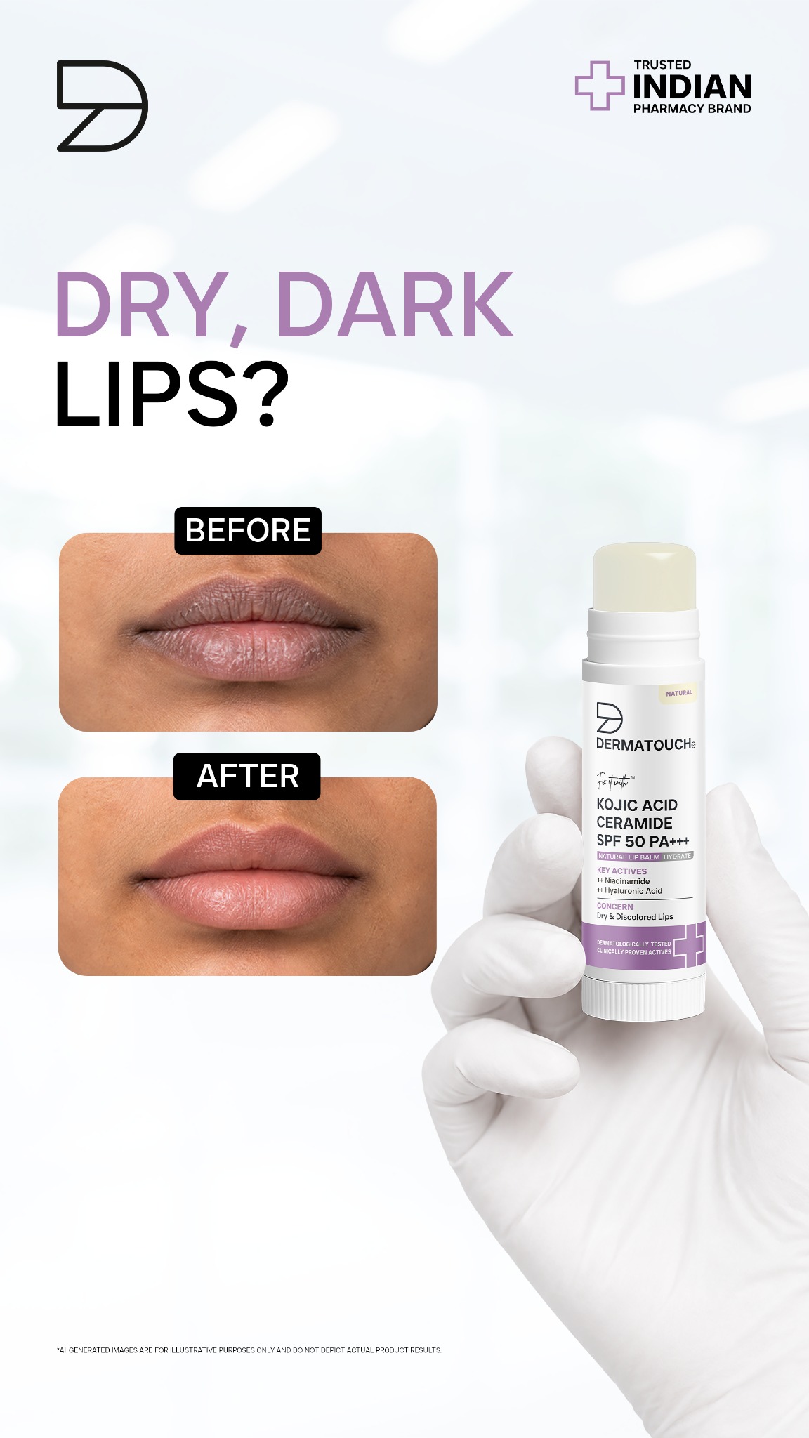 Dermatouch Facebook ad: Say Hello to Smooth, Soft & Protected Lips!