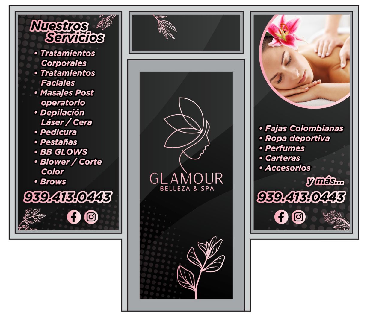 Glamour Belleza Y Spa Facebook ad: cuidado de la piel y belleza.