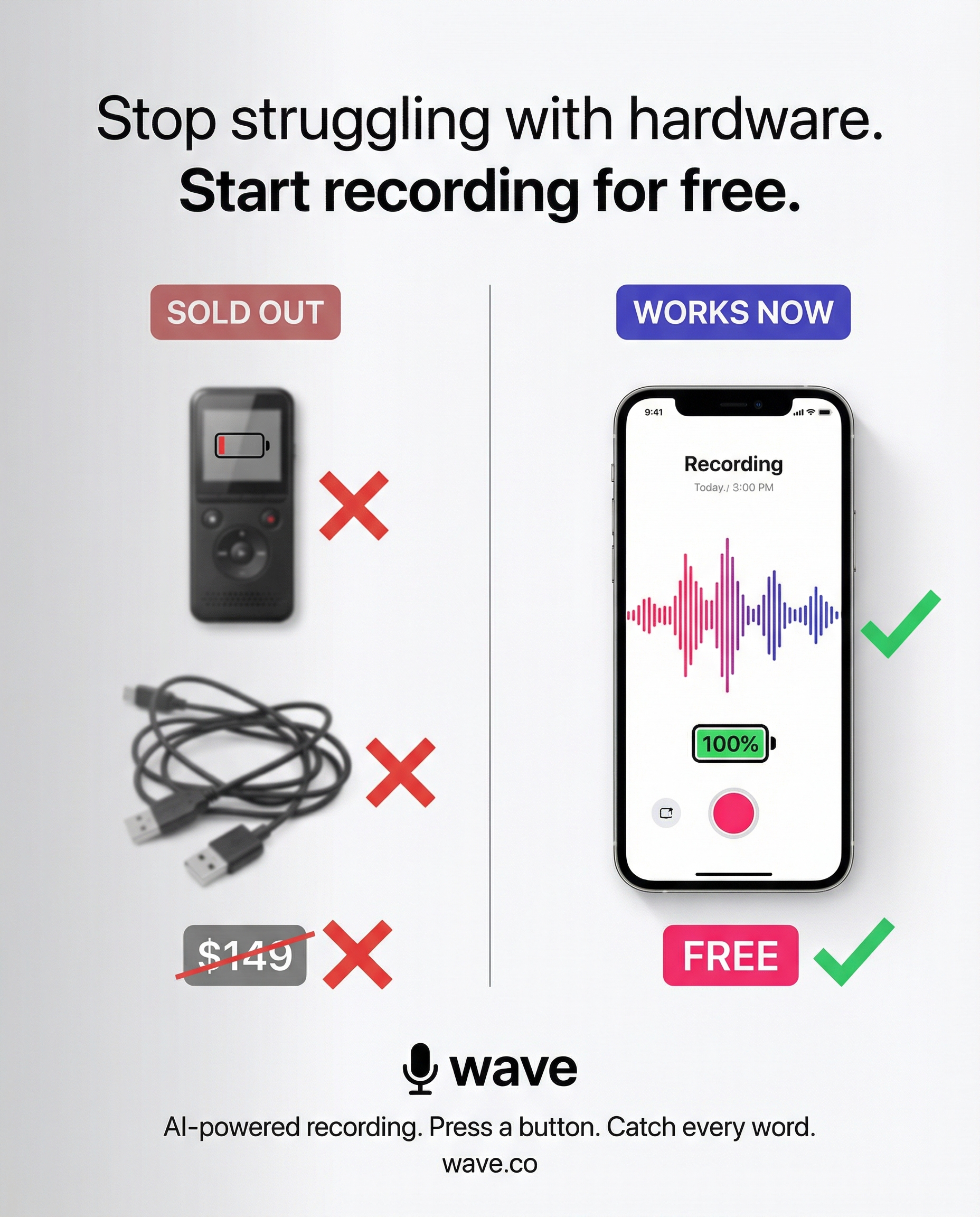Wave AI Note Taker Facebook ad
