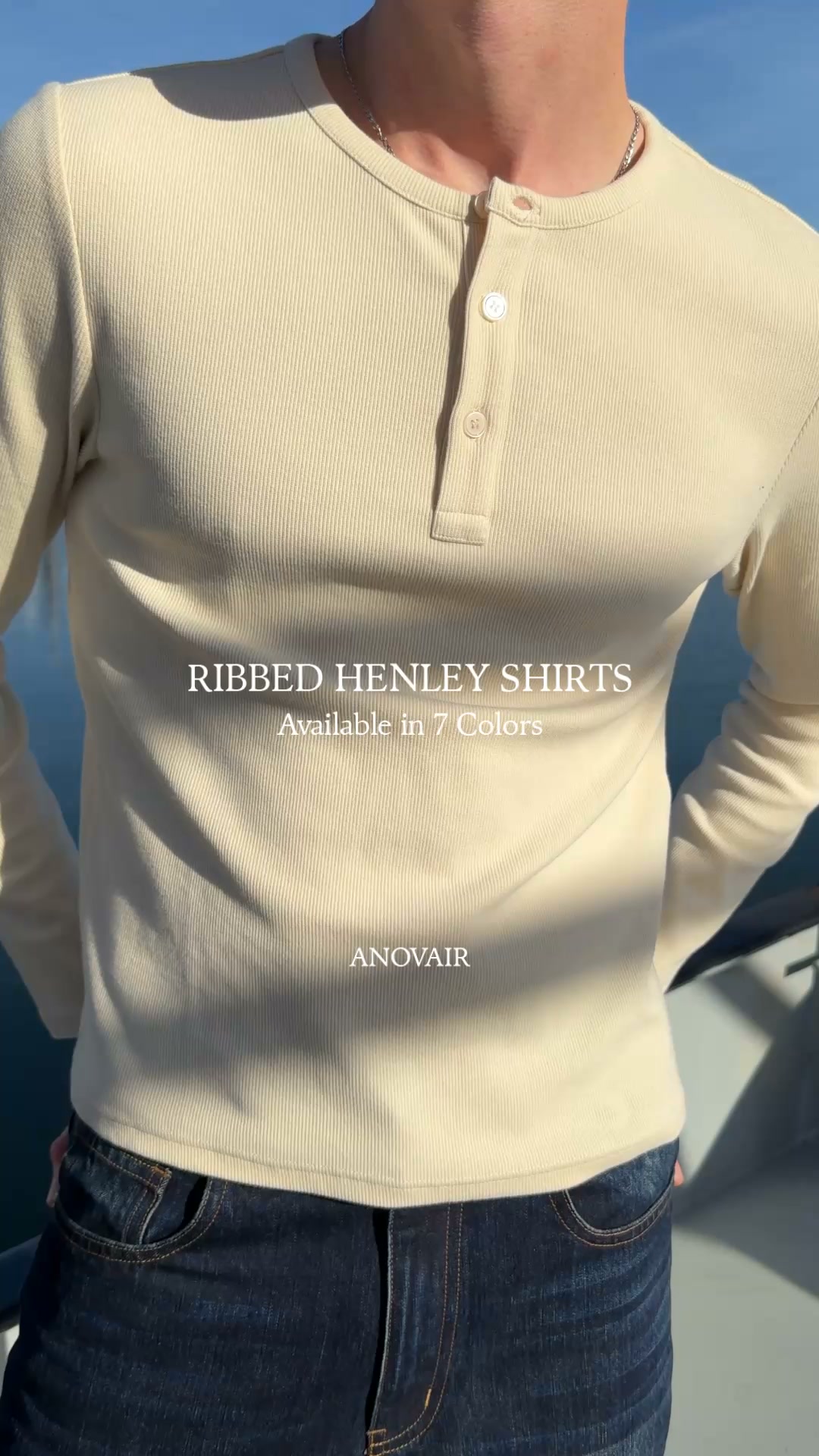 Anovair Facebook ad: Bestselling Henley Shirts, Buy 3 & Save 25%