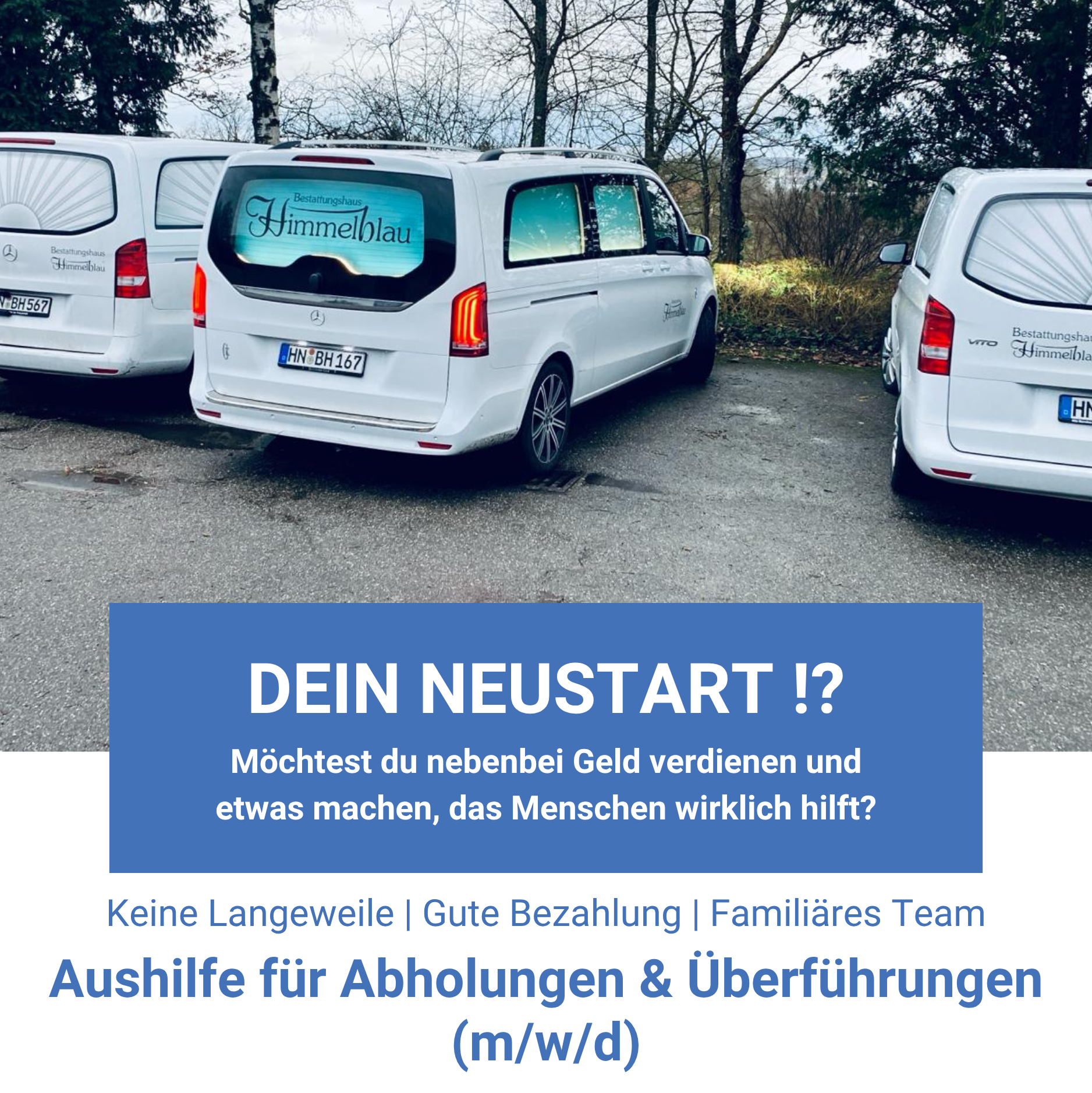 Bestattungshaus Himmelblau Facebook ad: Quereinsteiger erwünscht