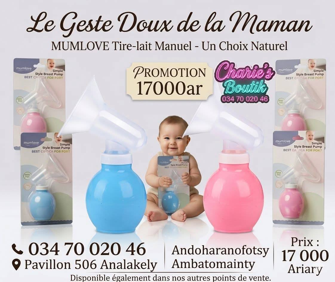 Charie's Boutik Facebook ad: Tire lait manuel 17000ar - 30000ar - 37000ar…