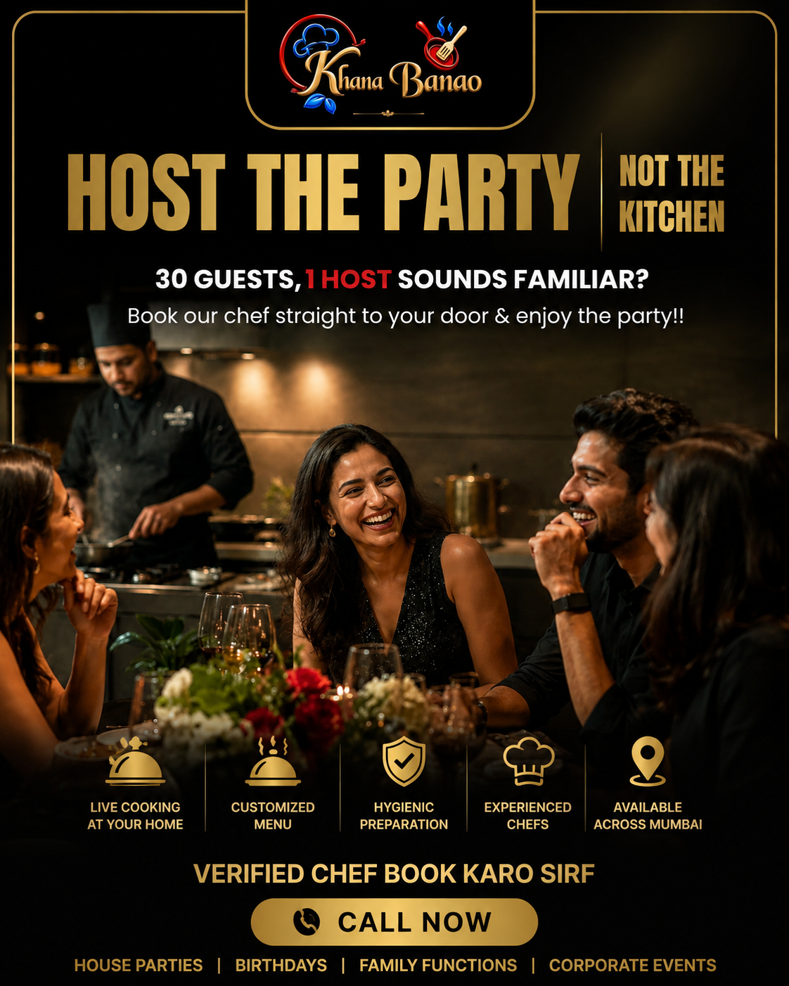 Khana Banao Facebook ad: Host the Party. We'll Handle the Food.