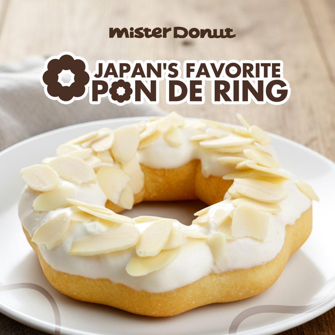 Mister Donut Facebook ad: Soft, chewy, and comes in fun flavors.