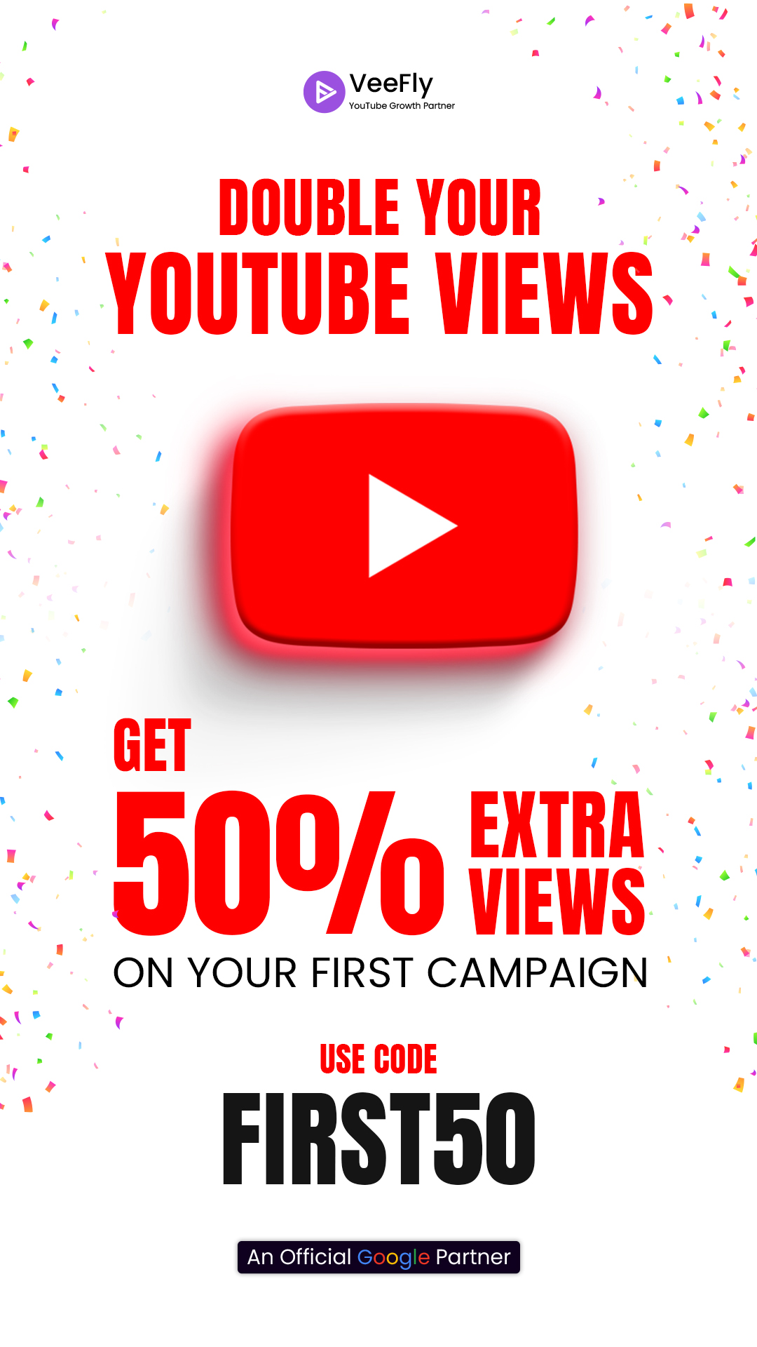 VeeFly Facebook ad: Get 2X More YouTube Views