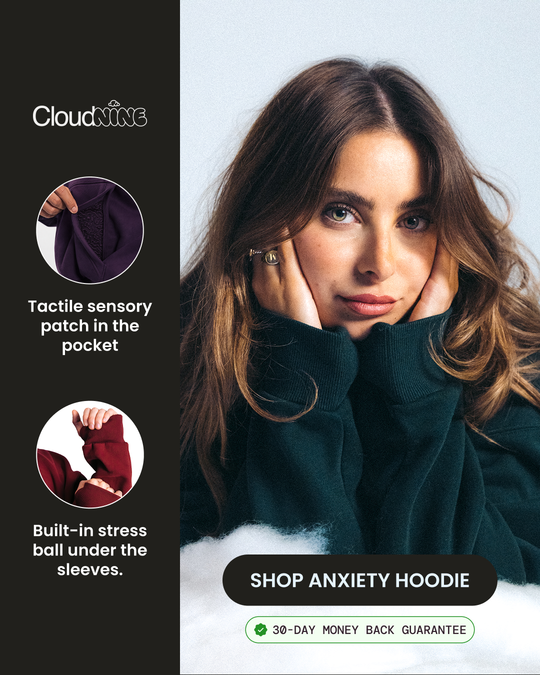 Cloud Nine Facebook ad: Squeeze & Fidget Away Anxiety