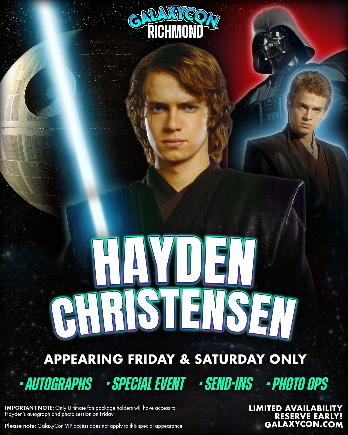 GalaxyCon Richmond Facebook ad: Incoming transmission: a reminder that Hayden Christensen…