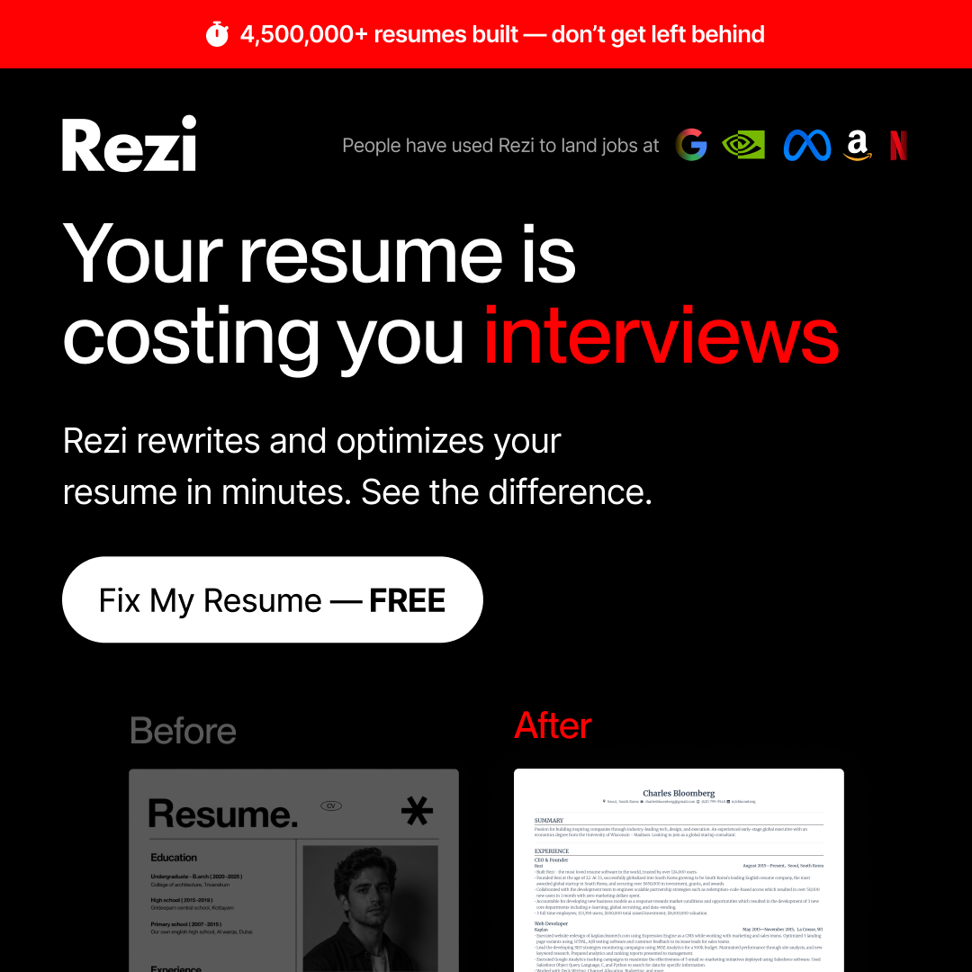 Rezi.ai Facebook ad: Land Your Dream Job Faster