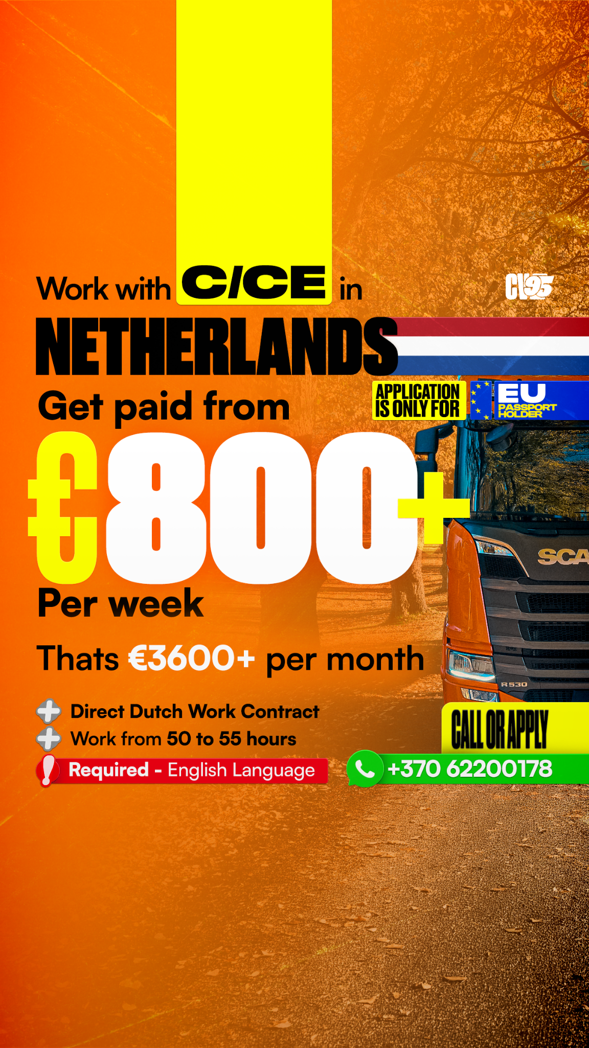 CV95 Facebook ad: C/CE Drivers job in Netherlands | Earn up to and more…