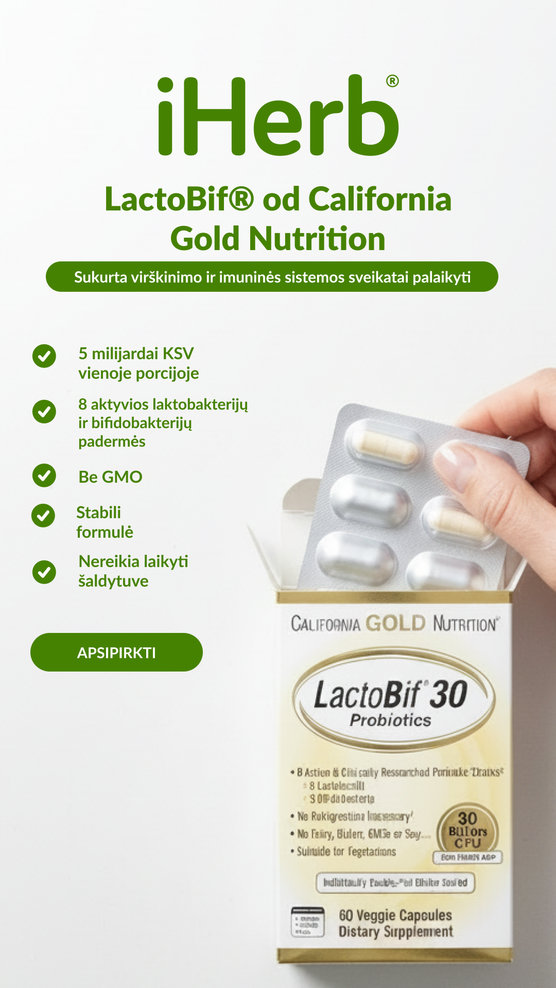 iHerb.com Facebook ad: Probiotikai jūsų kasdienybei