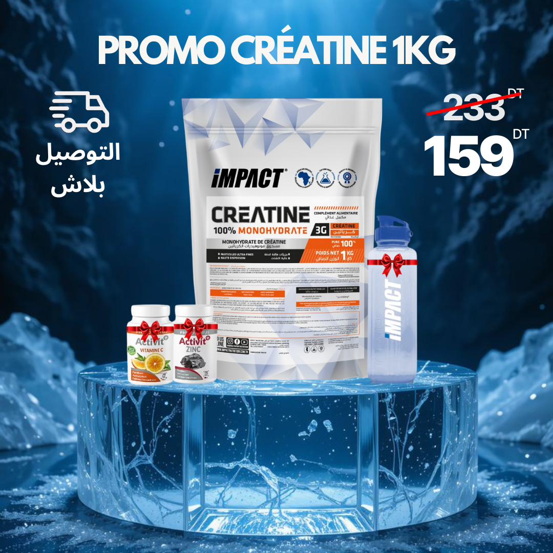 GainLab Nutrition Facebook ad: Créatine 1kg + Vit C Gratuit + Zinc Gratuit + Bouteille…