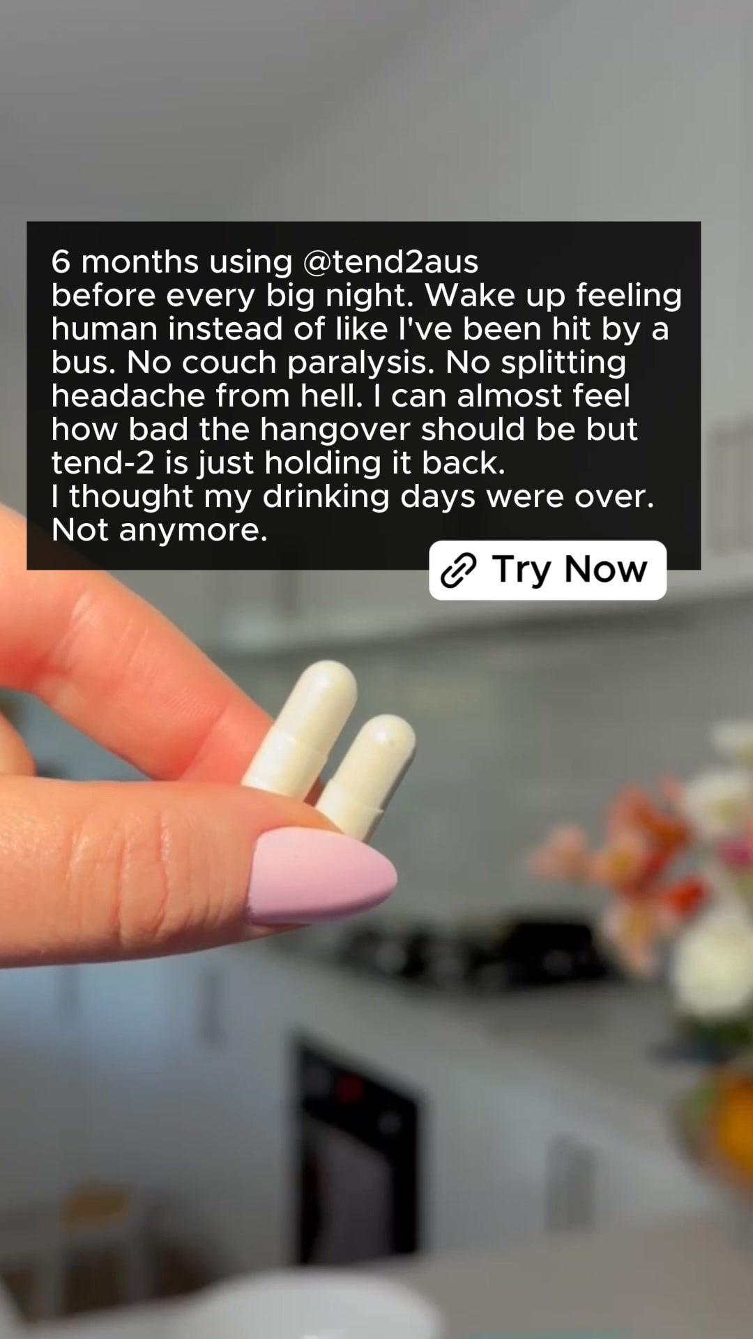 Tend-2 Facebook ad: Over 1,000,000 hangover-free mornings (& counting)
