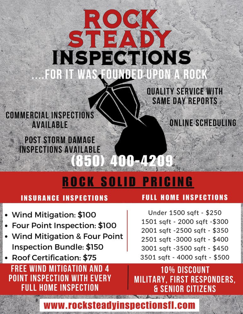 Rock Steady Inspections Facebook ad: Rely on our licensed and certified team of…